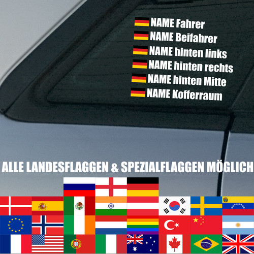 Autoaufkleber name flagge - 6x,