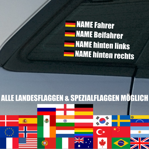Autoaufkleber name flagge - 4x,